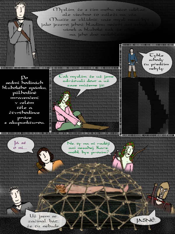 Stavení pevné jako klec a v něm na prkně - umrlec