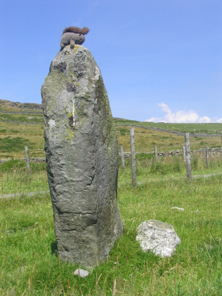 Veverka dovádí na menhirech