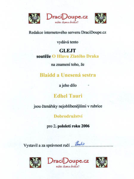 Glejt ze soutěže O Hlavu Zlatého Draka